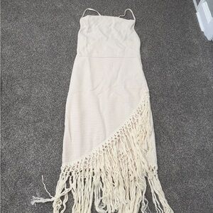 SHEIN Cream Asymmetrical Fringe Dress